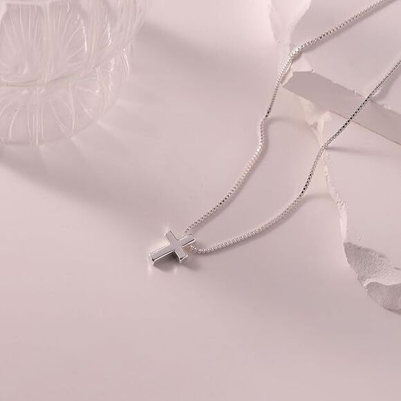 Tiny Cross 925 Sterling Silver Cross Necklace Christian Baptism Dainty Silver - Picture 2 of 5